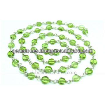 925 Sterling Silver Beautiful Smooth Coin Paridot Gemstone Beaded Chain, Gemstone Bezel Jewelry